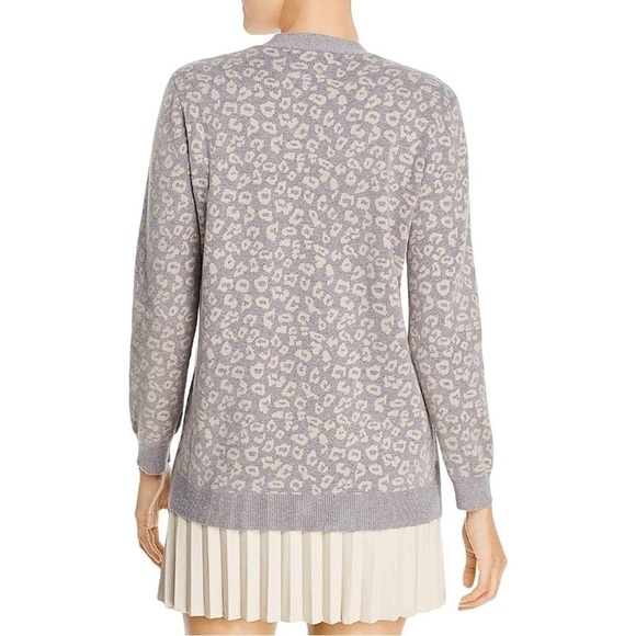 Cupcakes & Cashmere Cheyenne Leopard Jacquard Cardigan Sweater Lightweight Grey - Picture 2 of 11